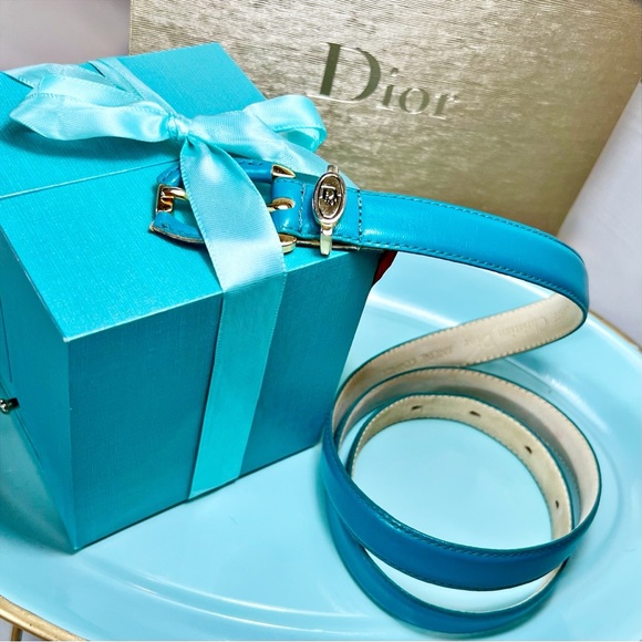 Christian Dior Teal Skinny Leather Vintage Logo Belt - Picture 4 of 10